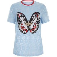 Anita & Green Blue Lace Embroidered Butterly T-Shirt New Look
