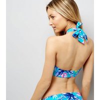 Blue Tropical Print Tie Multi Way Bikini Top New Look