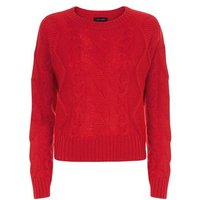 Red Cable Knit Jumper New Look