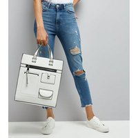 White Utility Pocket Front Tote Bag New Look