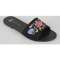 Teens Black Floral Embroidered Mules New Look