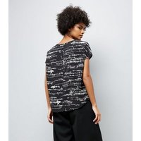 JDY Black Abstract Print Longline T-Shirt New Look