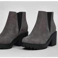 Teens Grey Suedette Chunky Chelsea Boots New Look