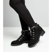Teens Black Quilted Panel Worker Boots New Look