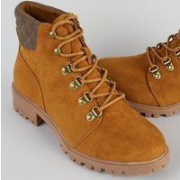 Teens Tan Suedette Lace Up Worker Boots New Look