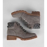 Teens Grey Quilted Panel Worker Boots New Look