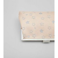 Shell Pink Star Embroidered Clutch New Look