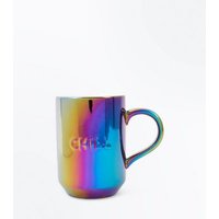 Purple Holographic 'Chill' Slogan Mug New Look