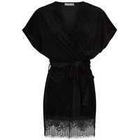 Black Velvet Ribbed Lace Trim Robe New Look