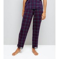 Petite Purple Check Lace Trim Pyjama Bottoms New Look