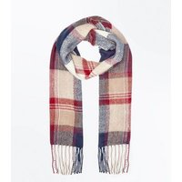 Red Check Fringed Scarf New Look