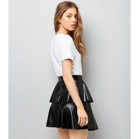 Noisy May Black Leather-Look Frill Trim Skirt New Look
