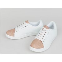 Teens Rose Gold Glitter Panel Trainers New Look