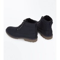 Black Faux Shearling Lined Worker Boots New Look