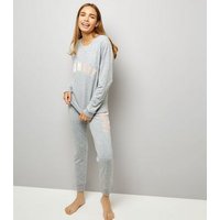Tall Grey Sunday Embroidered Front Pyjama Sweatshirt New Look