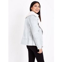 Petite Grey Suedette Faux Borg Lined Aviator Jacket New Look