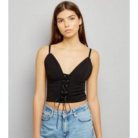Pink Vanilla Black Lace Up Front Bralet New Look