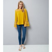 Blue Vanilla Yellow Lace Frill Sleeve Top New Look