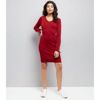 Pink Vanilla Burgundy Lace Up Sleeve Dress New Look