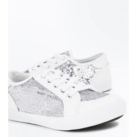 Wide Fit White Sequin Panel Trainers New Look