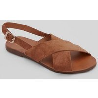 Wide Fit Tan Leather Cross Strap Sandals New Look