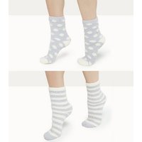 2 Grey Stripe And Dot Pattern Socks New Look