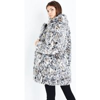 Blue Vanilla White Leopard Print Faux Fur Coat New Look