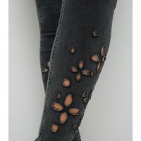 Black Floral Cut Out Skinny Jenna Jeans New Look