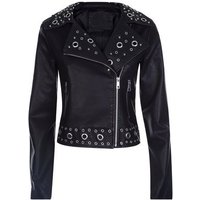 Pink Vanilla Black Eyelet Leather-Look Biker Jacket New Look