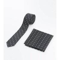 Black Spot Print Tie And Handkerchief Pack New Look