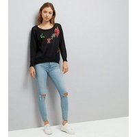 Mela Black Floral Embroidered Split Back Hem Jumper New Look