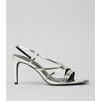 Wide Fit Silver Metallic Strappy Heeled Sandals New Look