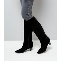 Black Suedette Knee High Heeled Boots New Look