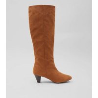 Tan Suedette Knee High Heeled Boots New Look