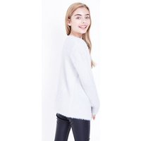 Teens Cream Faux Angora Oversized Cardigan New Look