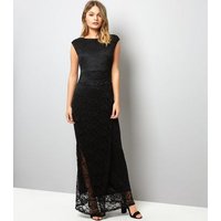 Mela Black Lace Ruched Side Maxi Dress New Look