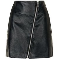 Black Asymmetric Leather-Look Mini Skirt New Look