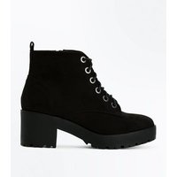 Teens Black Suedette Lace Up Chunky Boots New Look