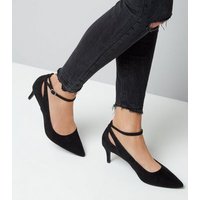 Black Suedette Kitten Heel Pointed Court Shoes New Look