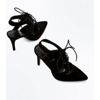 Black Suedette Lace Up Cut Out Pointed Heels New Look