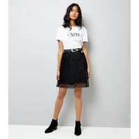 JDY Black Pleated Lace Skirt New Look