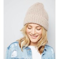 Pink Brushed Knit Beanie Hat New Look