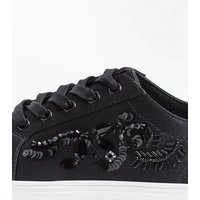Teens Black Sequin Embellished Satin Trainers New Look