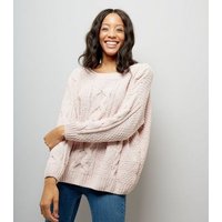 Shell Pink Chenille Cable Knit Oversized Jumper New Look