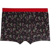 Black Candy Cane Print Christmas Trunks New Look