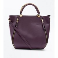 Purple Zip Side Metal Handle Tote Bag New Look