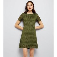 Mela Green Leaf Lace Shift Dress New Look