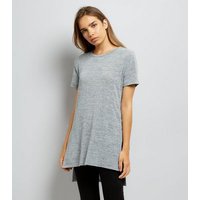 Pale Grey Lace Up Side Longline T-Shirt New Look