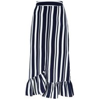 Blue Stripe Frill Hem Asymmetrical Midi Skirt New Look