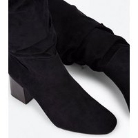 Black Suedette Extra Calf Fitting Knee High Slouch Boots New Look